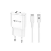 Forever TC-01-20AC PD QC įkroviklis 1x USB-C 1x USB 20W baltos spalvos + USB-C - USB-C kabelis 20W