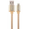 GEMBIRD CCB-mUSB2B-AMLM-6-G USB–8 kontaktų kabelis, medvilninis pintas metalinis jungiklis, 1,8 m, auksinis