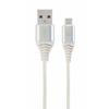GEMBIRD CC-USB2B-AMmBM-1M-BW2 Gembird Premium medvilninis pintas Micro-USB įkrovimo ir duomenų kabelis,1m,sidabrinis/baltas
