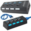 Goodbuy adapter (splitter) USB 3.0 to 4 x USB 3.0 | 5Gbps with separate On | Off buttons juodas