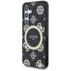 Guess 4G Background Gold Electroplated Peony Pattern MagSafe Samsung Galaxy S25 dėklas telefonui juodos spalvos
