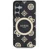 Guess 4G Background Gold Electroplated Peony Pattern MagSafe Samsung Galaxy S25 dėklas telefonui juodos spalvos