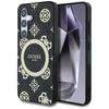 Guess 4G Background Gold Electroplated Peony Pattern MagSafe Samsung Galaxy S25 dėklas telefonui juodos spalvos