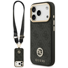 Guess 4G Strass Logo & Big Strap Metal Mygtukai MagSafe dėklas skirtas Apple iPhone 17 Pro juodos spalvos