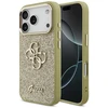 Guess Fixed Glitter Big 4G Metal Frame dėklas skirtas Apple iPhone 17 Pro aukso spalvos