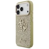 Guess Fixed Glitter Big 4G Metal Frame dėklas skirtas Apple iPhone 17 Pro aukso spalvos