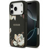 Guess Grained Flowers Classic Logo MagSafe dėklas skirtas Apple iPhone 17 Pro juodos spalvos