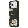 Guess Grained Flowers Classic Logo MagSafe dėklas skirtas Apple iPhone 17 Pro juodos spalvos