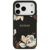 Guess Grained Flowers Classic Logo MagSafe dėklas skirtas Apple iPhone 17 Pro juodos spalvos