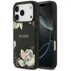 Guess Grūdėtos tekstūros gėlių klasikinis logotipas telefono dėklas su MagSafe palaikymu skirtas iPhone 17 Pro juodas