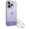 Apple iPhone 14 Pro Guess dėklas Translucent Pearl Strap violetinės spalvos