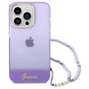 Apple iPhone 14 Pro Guess dėklas Translucent Pearl Strap violetinės spalvos