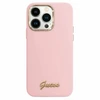 Guess Silikoninis Script Metal Logo &amp; Frame Apple iPhone 16 Pro Max - dėklas telefonui rožinės spalvos