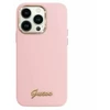 Guess GUHCP16XSMBSLP Apple iPhone 16 Pro Max 6.9″ rožinės spalvos kietas dėklas Silicone Script Metal Logo & Frame