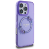 Guess IML Flowers Wreath MagSafe Apple iPhone 16 Pro - dėklas teleofnui violetinės spalvos