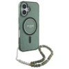 Guess IML Glitter With Pearl Strap MagSafe case Apple iPhone 16 Plus - dėklas telefonui žalios spalvos