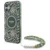 Guess GUHMP16SHCPOFPA Apple iPhone 16 6.1" dėklas telefonui žalios spalvos hardcase IML Flowers Allover Electro With Pearl Strap MagSafe