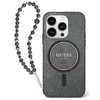 Guess IML Glitter With Pearl Strap MagSafe case Apple iPhone 16 - dėklas telefonui juodos spalvos