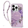 Guess IML Flowers With Pearl Strap MagSafe - dėklas skirtas Apple iPhone 16 Pro Max Violetinė