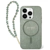 Guess IML Glitter With Pearl Strap MagSafe - dėklas skirtas Apple iPhone 16 Pro Max Žalias