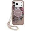 Guess IML Flowers Strap MagSafe dėklas skirtas Apple iPhone 17 Pro Max rožinės spalvos