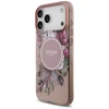Guess IML Flowers Strap MagSafe dėklas skirtas Apple iPhone 17 Pro Max rožinės spalvos
