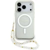 Guess IML Glitter Pearl Strap MagSafe dėklas Apple iPhone 17 Pro skaidrus