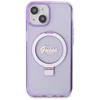 Guess GUHMP15MHRSGSU Apple iPhone 15 Plus/ 14 Plus 6.7″ violetinės spalvos kietas dėklas Ring Stand Script Glitte