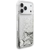 Guess Liq. Glitter Charms dėklas skirtas Apple iPhone 17 Pro Max sidabro spalvos