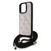 Guess PU 4G Metal Logo Crossbody Strap dėklas skirtas Apple iPhone 15 Pro Max rožinės spalvos