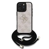 Guess PU 4G Metal Logo Crossbody Strap dėklas skirtas Apple iPhone 16 Pro rožinės spalvos