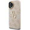 Guess PU 4G Metal Logo Stand Camera Frame dėklas skirtas Apple iPhone 16 rožinės spalvos