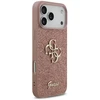 Guess PU fiksuotas blizgus 4G metalo logotipo telefonų dėklas iPhone 17 Pro Max rožinis