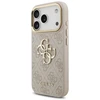 Guess PU Leather 4G Metal Logo Gold Frame dėklas skirtas Apple iPhone 17 Pro rožinės spalvos