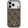 Guess PU Leather 4G Strass Triangle Logo Gold Frame MagSafe dėklas skirtas Apple iPhone 17 Pro rudos spalvos