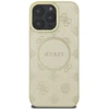 Guess GUHMP16LPSAPSMED Apple iPhone 16 Pro 6.3″ auksinis kietas dėklas Saffiano Peony Classic Logo MagSafe