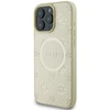 Guess GUHMP16LPSAPSMED Apple iPhone 16 Pro 6.3″ auksinis kietas dėklas Saffiano Peony Classic Logo MagSafe