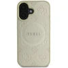 Guess GUHMP16SPSAPSMED Apple iPhone 16 6.1″ auksinis kietas dėklas Saffiano Peony Classic Logo MagSafe