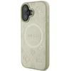 Guess GUHMP16SPSAPSMED Apple iPhone 16 6.1″ auksinis kietas dėklas Saffiano Peony Classic Logo MagSafe