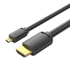 Vention HDMI-D kištukas į HDMI-A kištukas 4K HD kabelis 1 m ventiliacijos AGIBF (juodas)