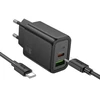 Telefono įkroviklis Hoco USB A + USB C QC3.0 PD 3A 20W + laidas USB C į USB C N61 juodas