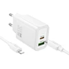 Telefono įkroviklis Hoco USB A + USB C QC3.0 PD 3A 30W + laidas USB C į Lightning N63 baltas