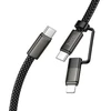 Plokščias kabelis USB C į USB C/iP 2in1 Hoco 3A 60W 1 m X125 juodas