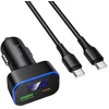 Automobilinis įkroviklis Hoco USB A + USB C PD QC3.0 48W + laidas USB C į C Z63B juodas
