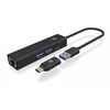 HUB USB Icy Box Hub- HUB1439- LAN 4w1 HUB, 1x USB-C, 2xUSB-A, 1x LAN