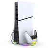 Ausinės iPega P5S045 vertikalus įkrovimo stovas su RGB, skirtas PS5/PS5 Slim Baltas