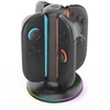 „iPega SW2052“ įkroviklio stotelė su RGB šviesa, skirta „JoyCon“ valdikliams, „Nintendo Switch 2“, juoda