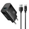 Joyroom JR-TF4 18W wall charger with 3A USB-A - USB-C 1m cable - juodas