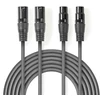 „Nedis“ subalansuotas garso kabelis, 2x XLR 3 kontaktų (M) - 2x XLR 3 kontaktų (F), 3,00 m, tamsiai mėlynas