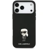 Karl Lagerfeld Skysto silikono Metal Ikonik telefono dėklas, skirtas Apple iPhone 17 Pro Max, juodas